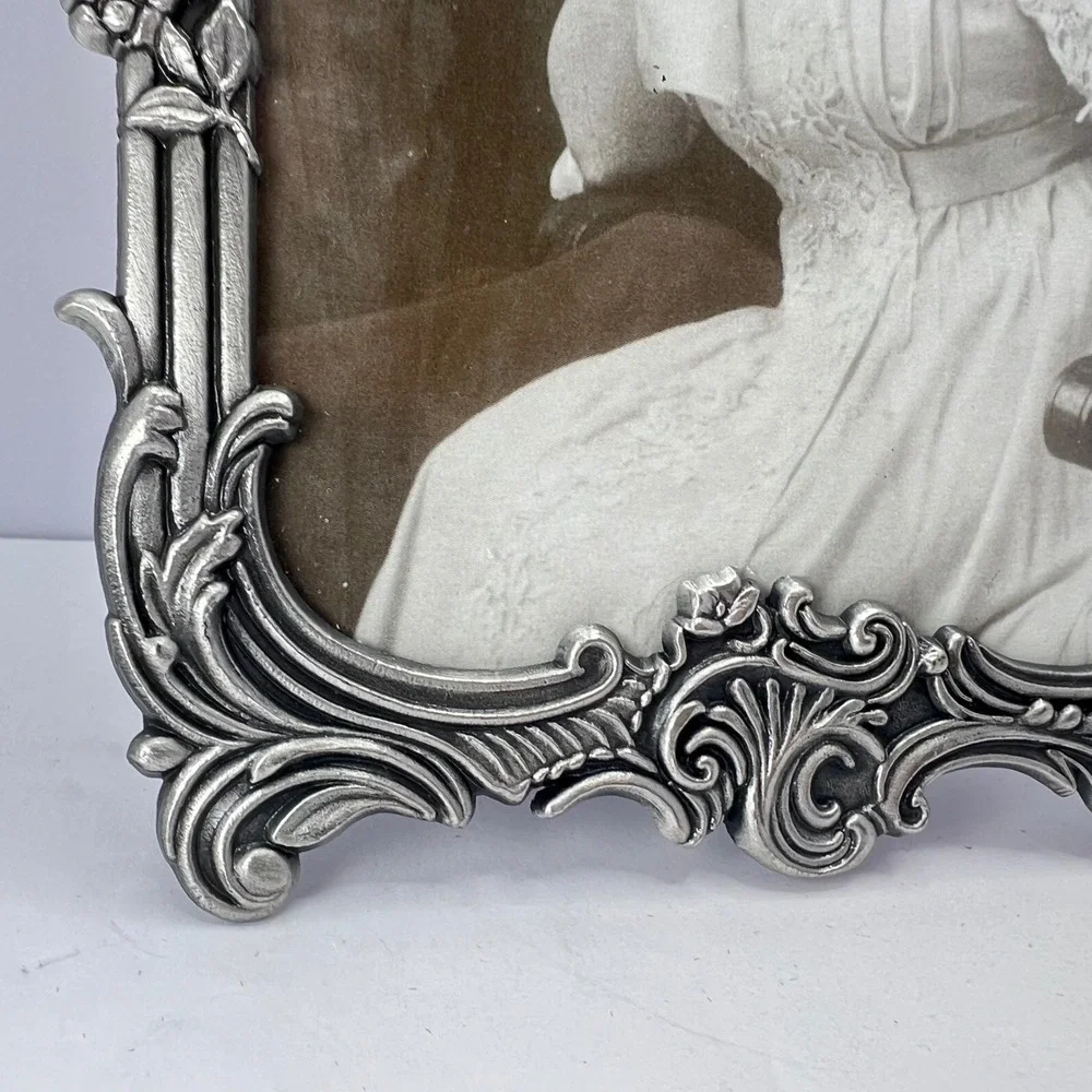 Vintage Pewter Tone Ornate Frame 5x7 Victorian Art Grandmillennial Rococo Gothic